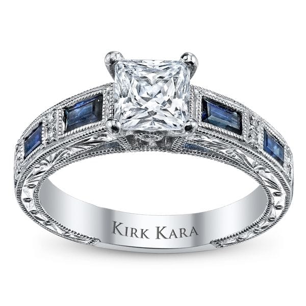 Kirk Kara 18k White Gold Blue Sapphire Diamond Engagement Ring Setting .08 ct. tw.