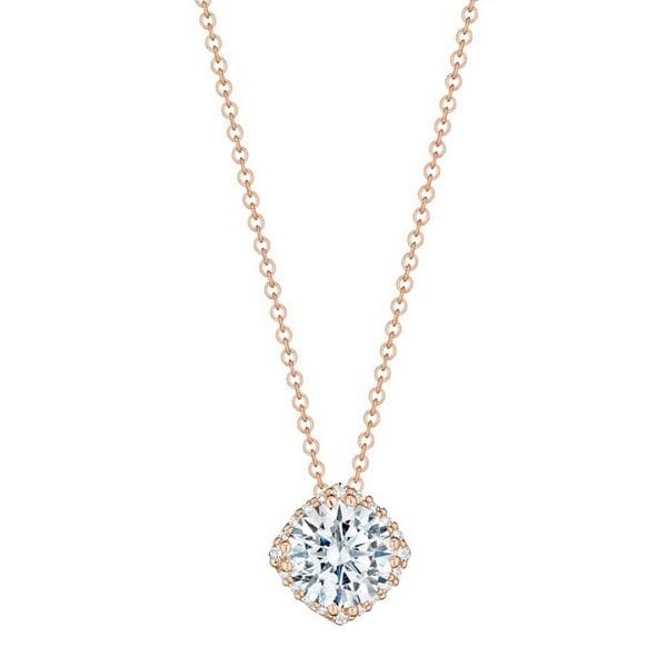18k Rose Gold and Diamond Pendant 1/10 Ct. with 1 Ct. Round Cubic Zirconia Center by Tacori