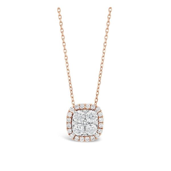 14k Two Tone Halo Pendant with Round Diamonds 3/4 ct. tw.