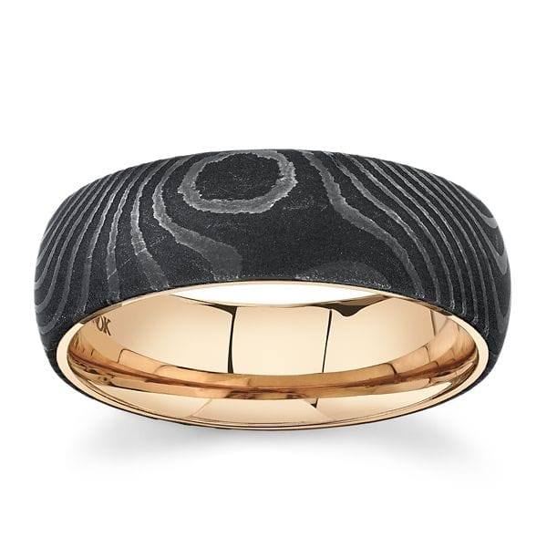 Lashbrook Damascus and 14k Rose Gold 7 mm Wedding Band